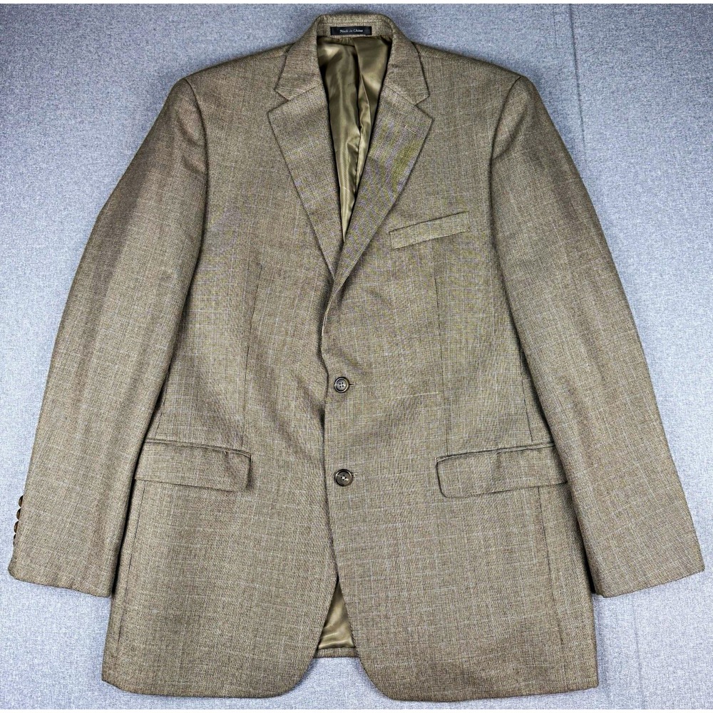 CHAPS Mens Blazer 42L Brown Tan Micro Check Sport Coat 2 Button Long